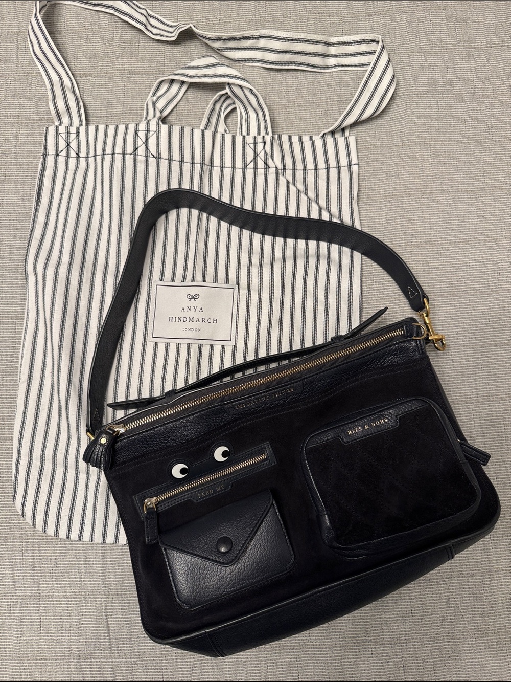 Anya Hindmarch Navy Multi Pocket Satchel